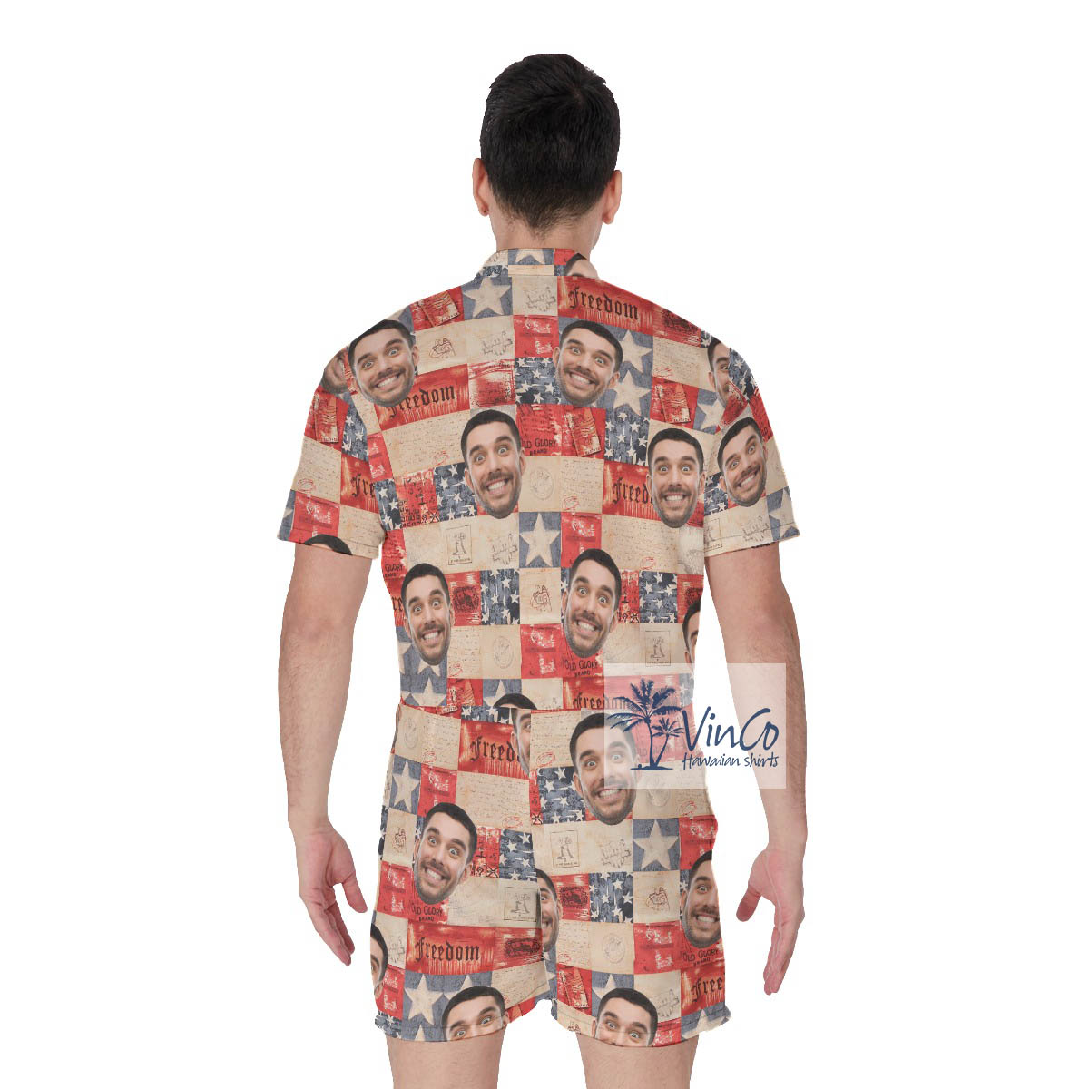 4th Of July American Flag Hawaiian Romper With Custom Face
