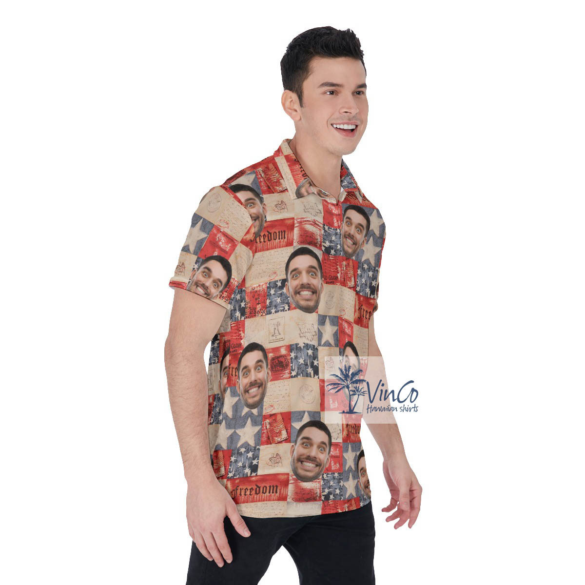 Custom Face 4th Of July American Flag Hawaiian Polo Shirt