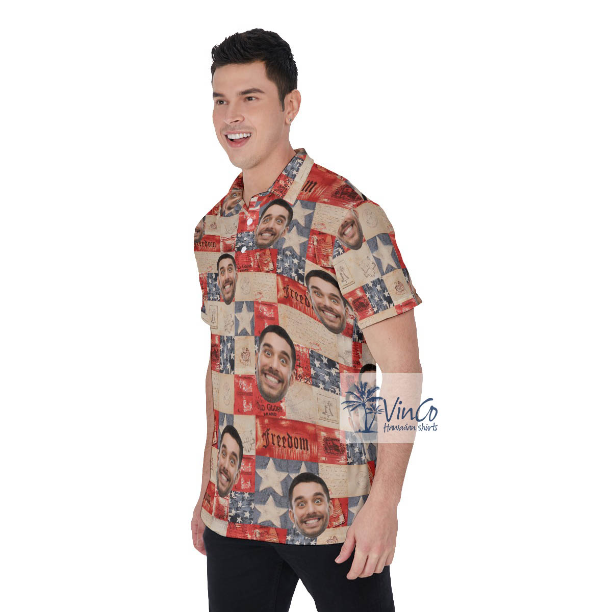 Custom Face 4th Of July American Flag Hawaiian Polo Shirt