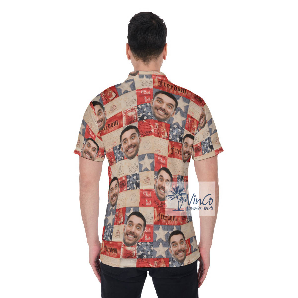 Custom Face 4th Of July American Flag Hawaiian Polo Shirt