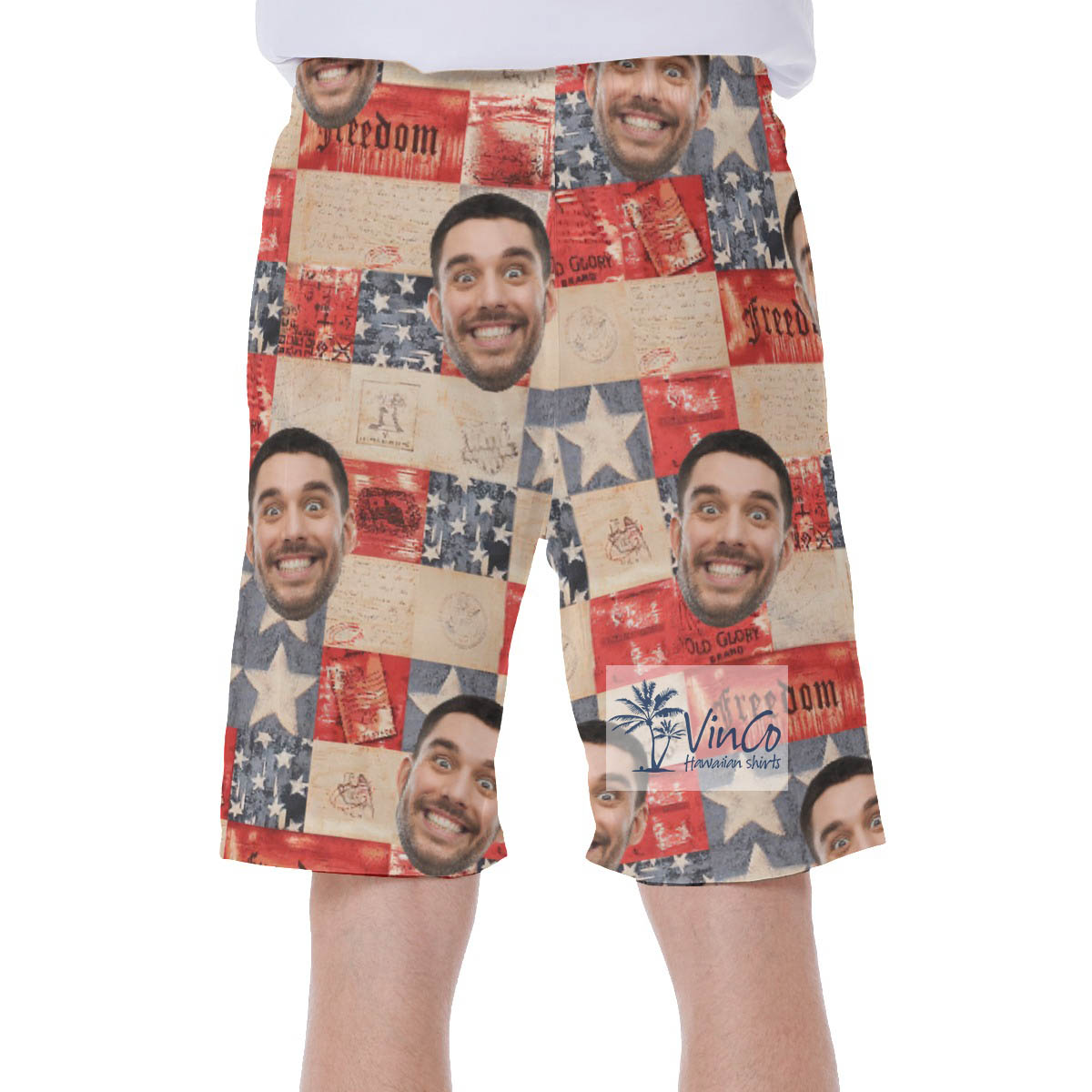 Customized Patriotic Hawaiian Swim Trunks With Face