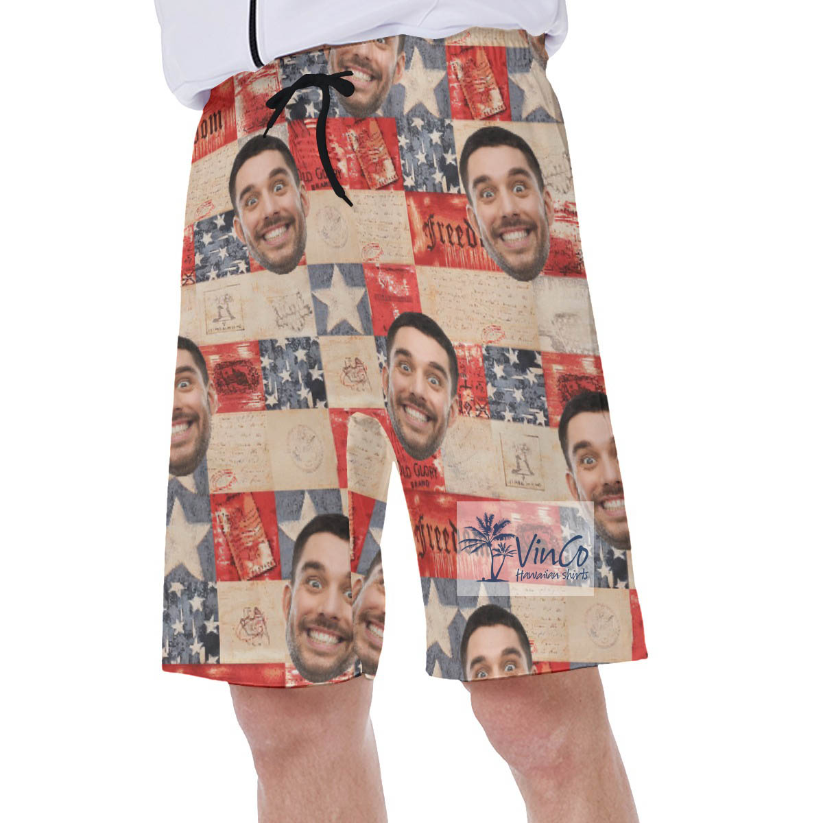 Customized Patriotic Hawaiian Swim Trunks With Face
