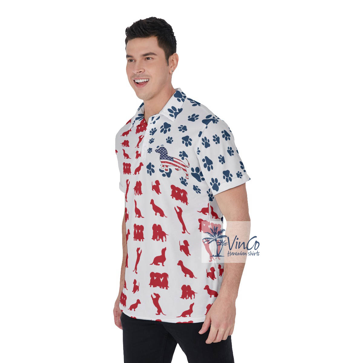 Patriotic 4th Of July Dachshund Hawaiian Polo Shirt
