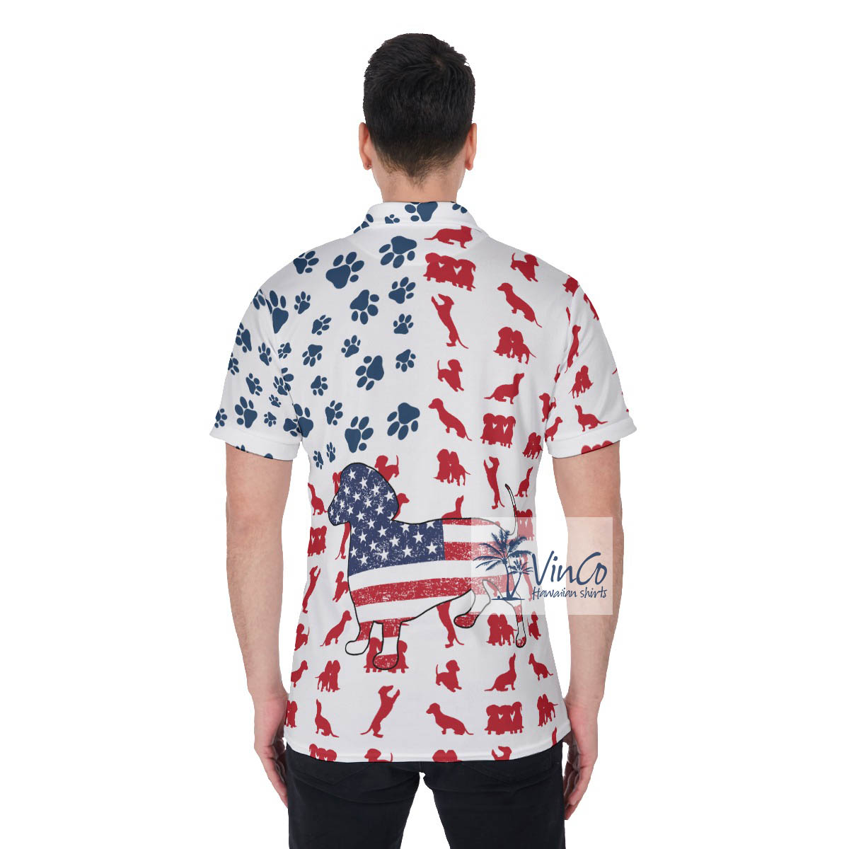 Patriotic 4th Of July Dachshund Hawaiian Polo Shirt