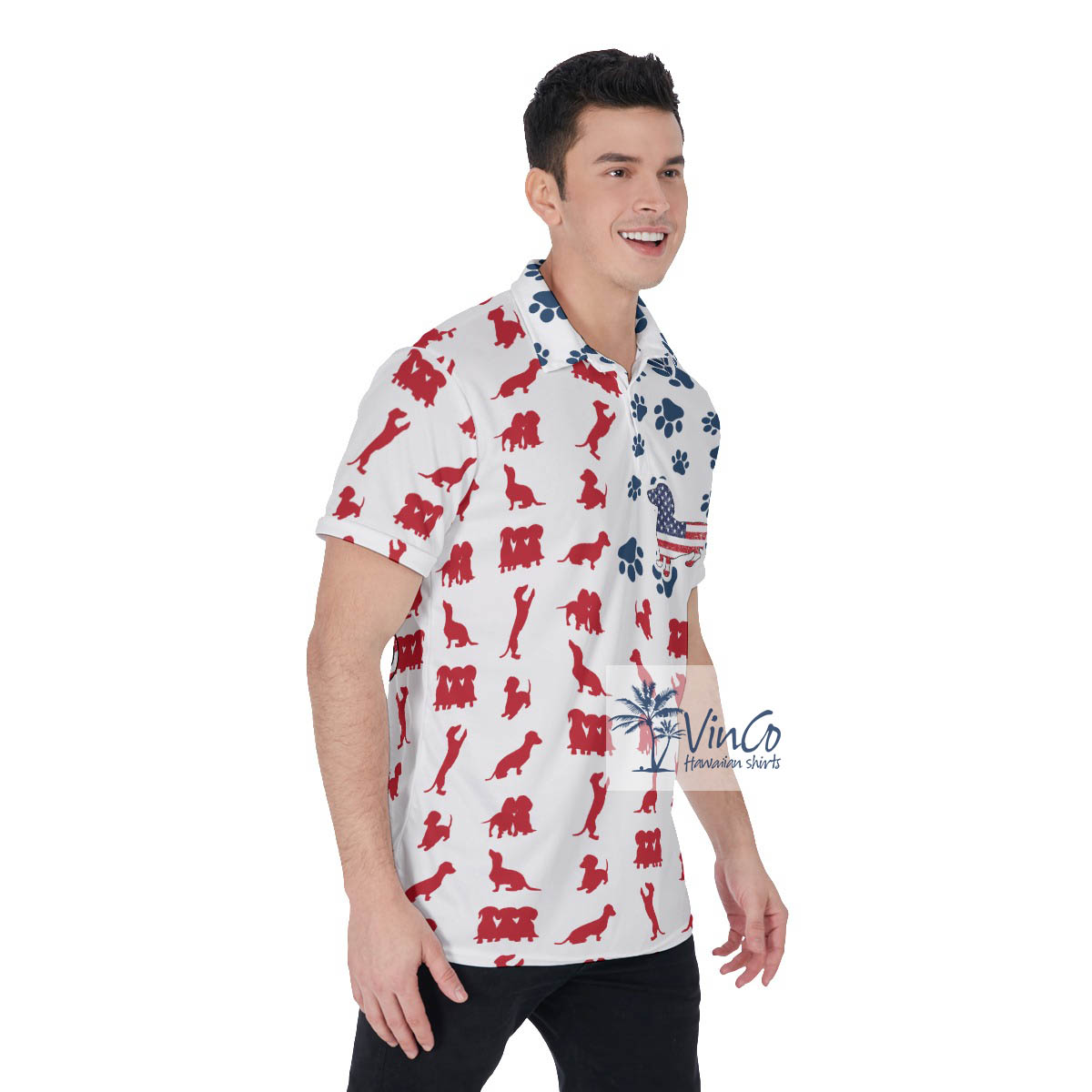 Patriotic 4th Of July Dachshund Hawaiian Polo Shirt