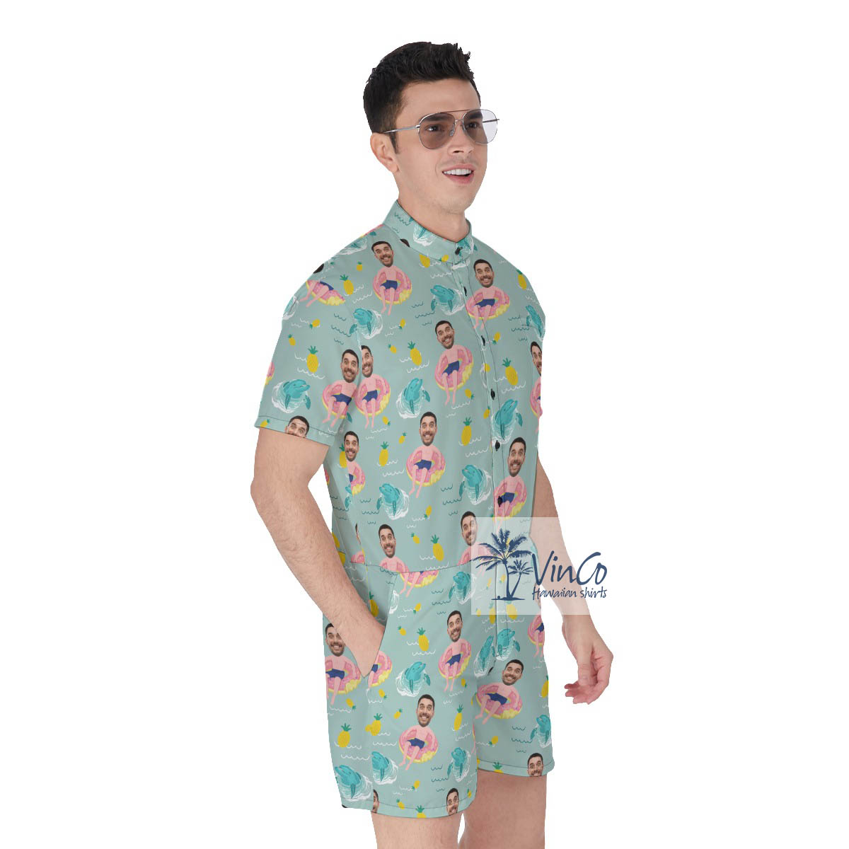 Funny Custom Face Men Swimming Flamingo Float Romper For Men