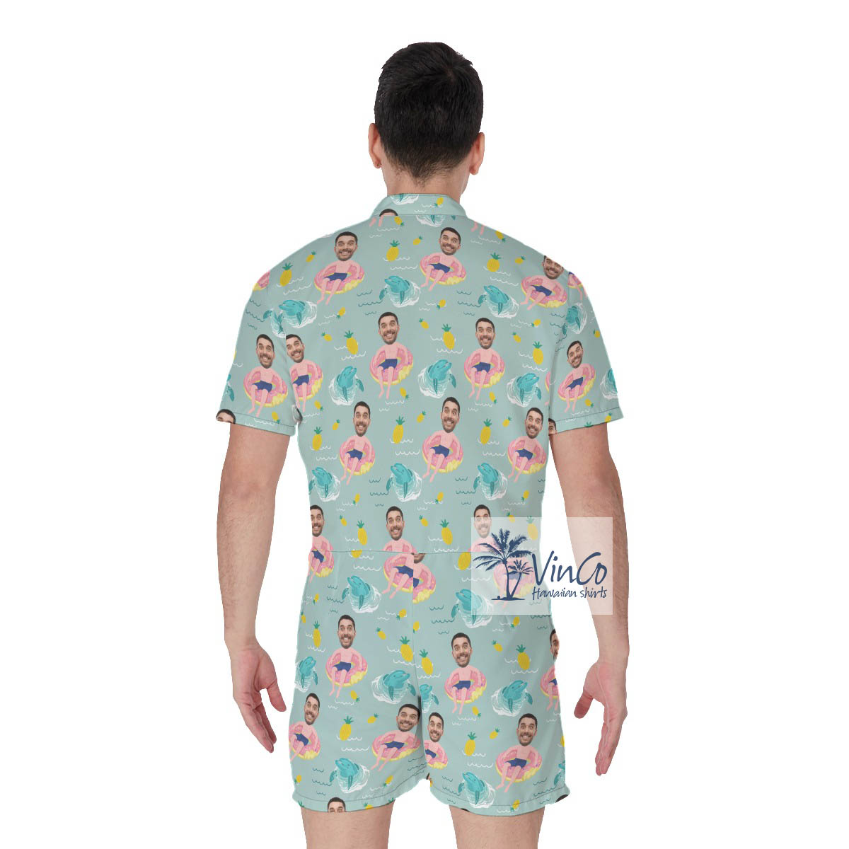 Funny Custom Face Men Swimming Flamingo Float Romper For Men