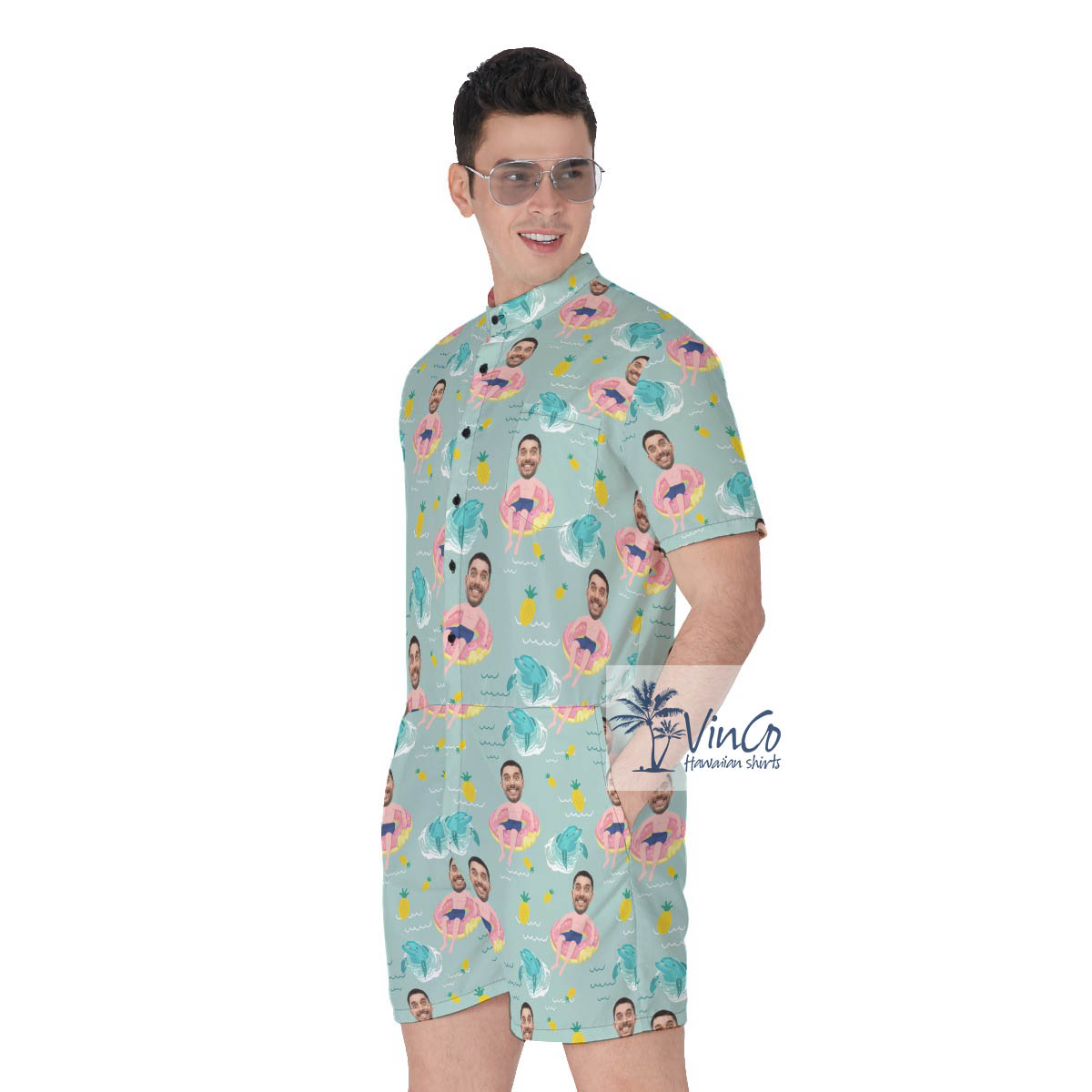 Funny Custom Face Men Swimming Flamingo Float Romper For Men