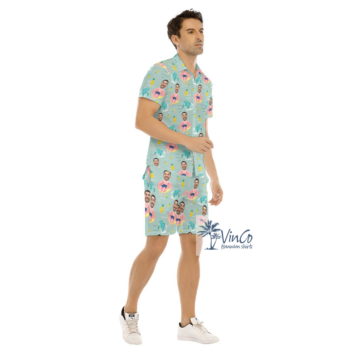 Funny Custom Men Swimming Hawaiian Shirt And Shorts Set