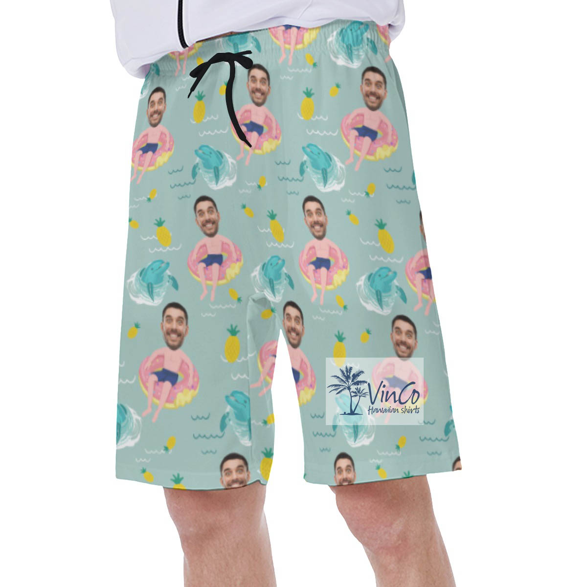 Personalized Faces Men Swimming Flamingo Float Swim Trunks For Men