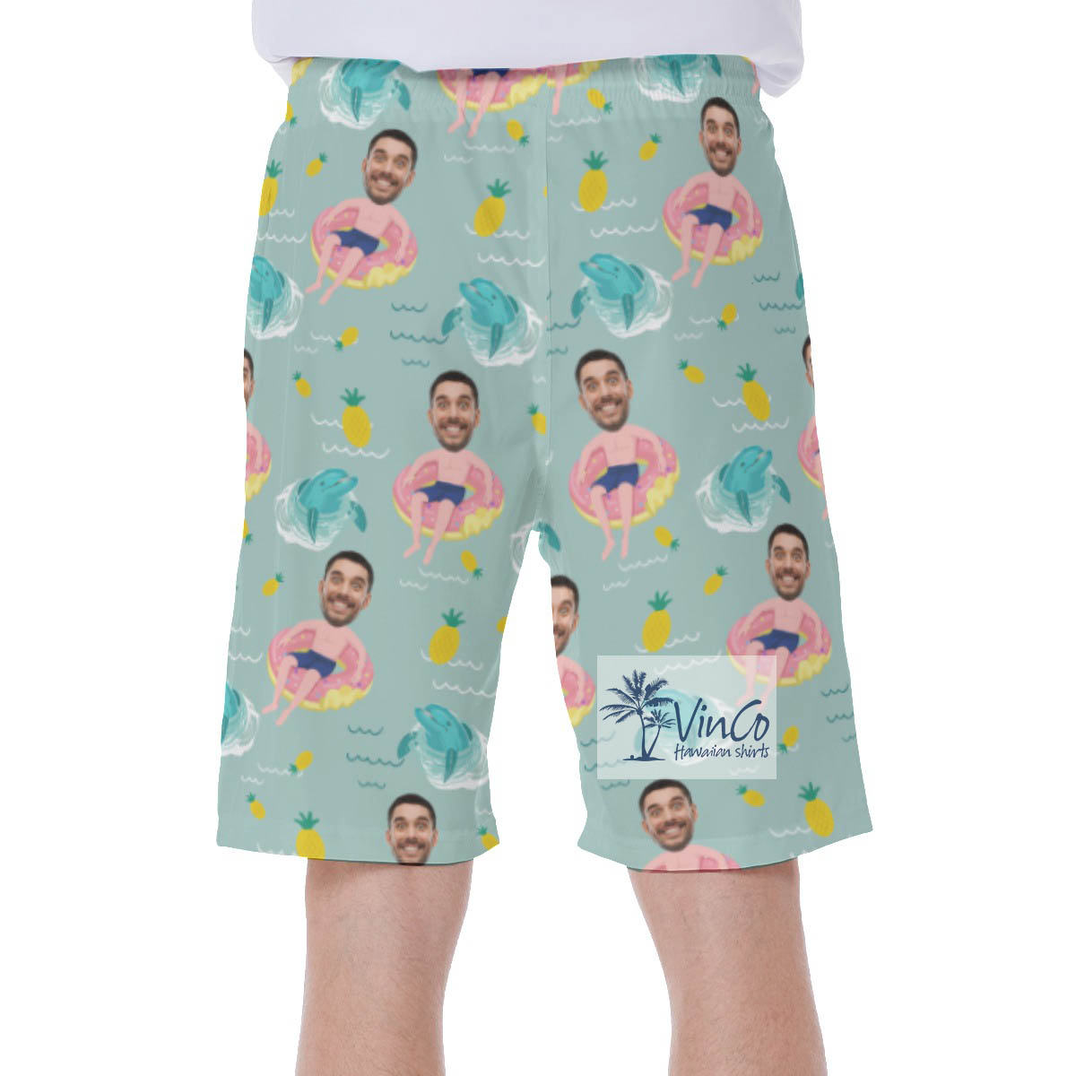 Personalized Faces Men Swimming Flamingo Float Swim Trunks For Men