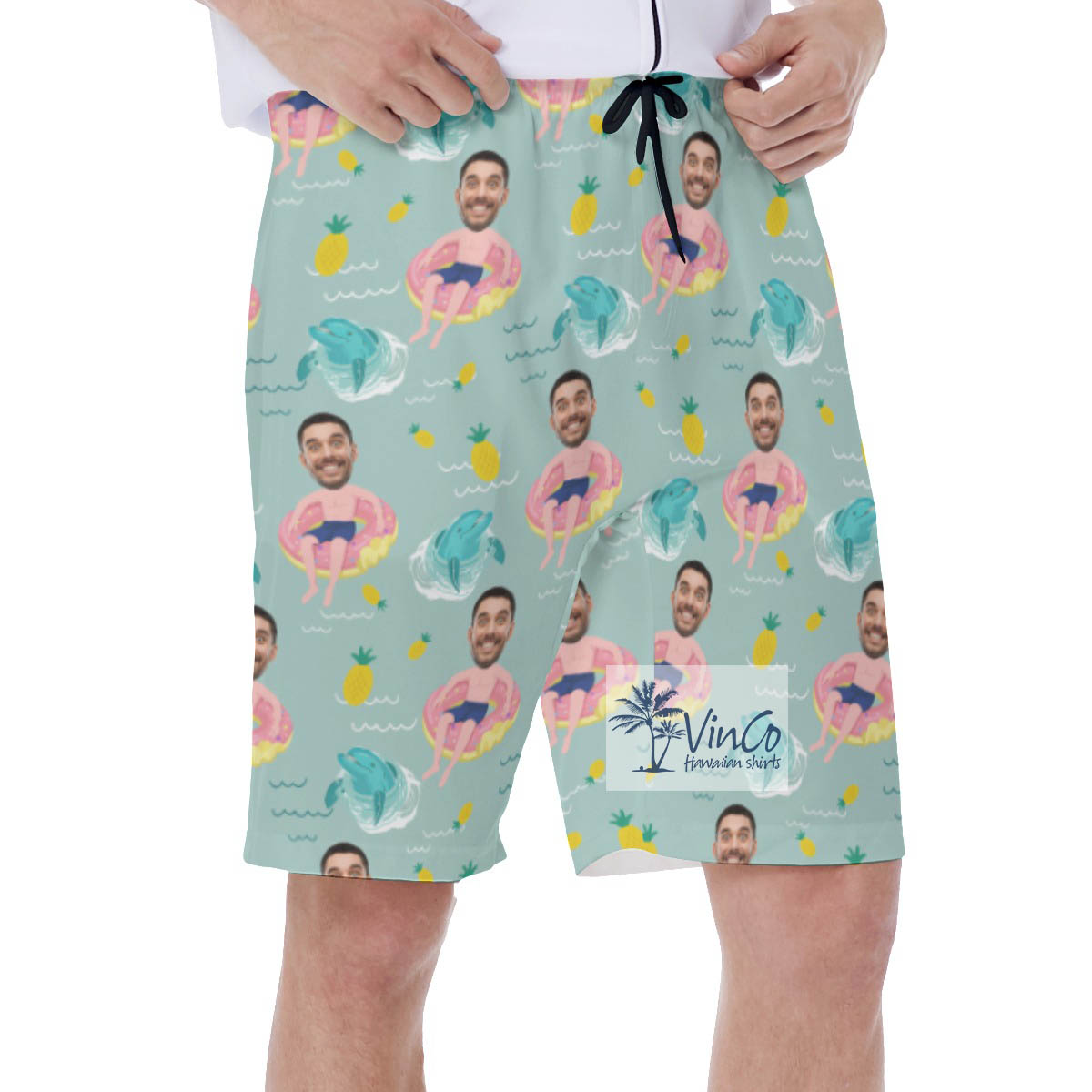 Personalized Faces Men Swimming Flamingo Float Swim Trunks For Men