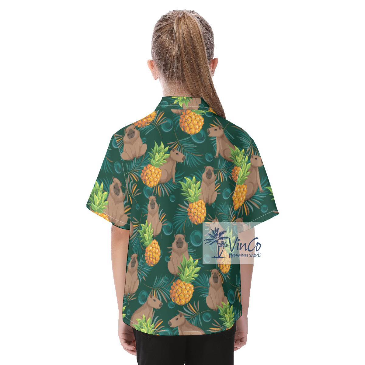 Funny Capybara Tropical Button Up Shirt For Kids