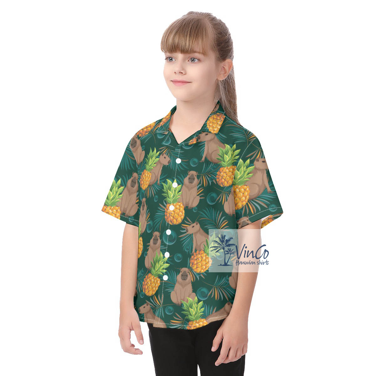 Funny Capybara Tropical Button Up Shirt For Kids