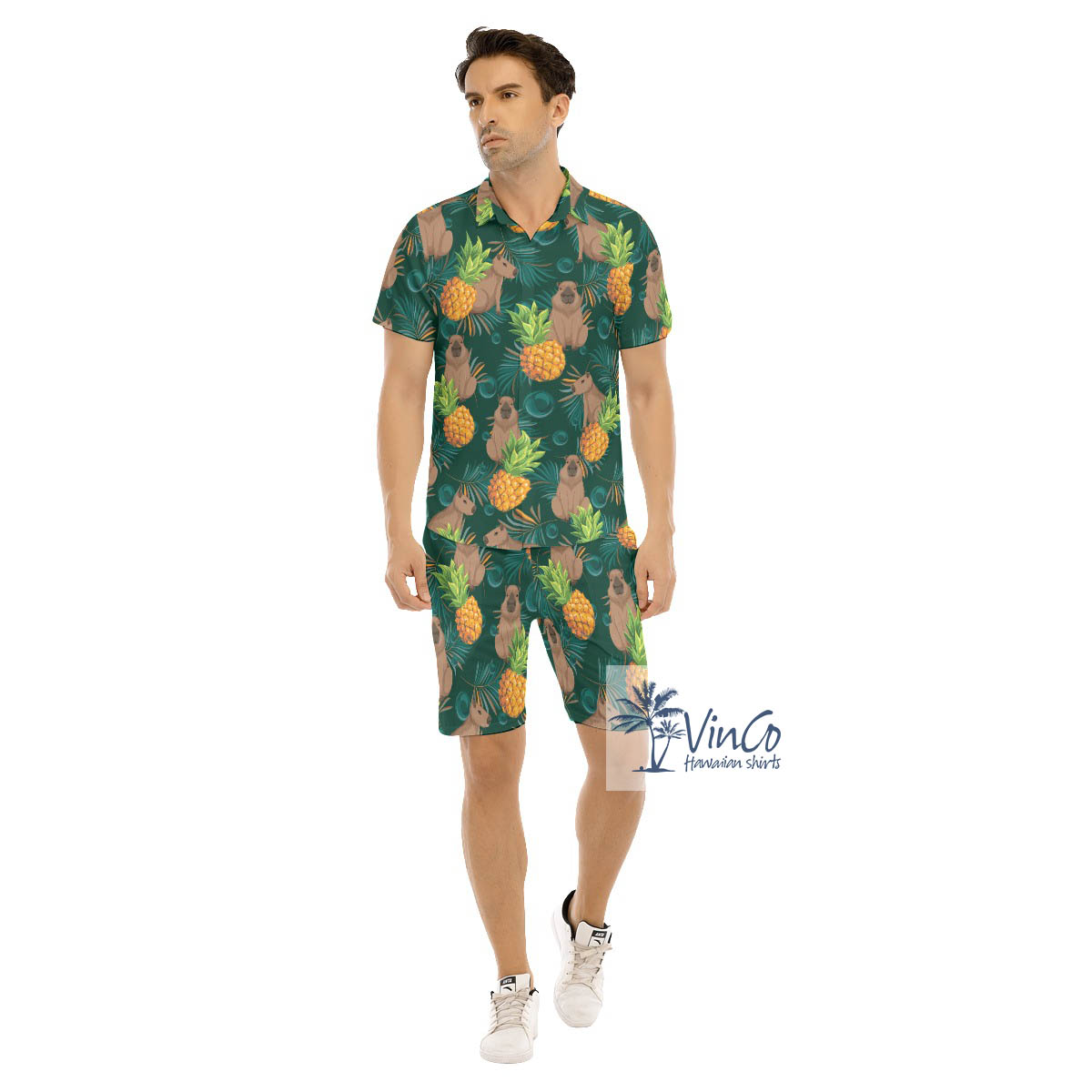 Funny Capybara Tropical Button Shirt Shorts For Men - variant image 1