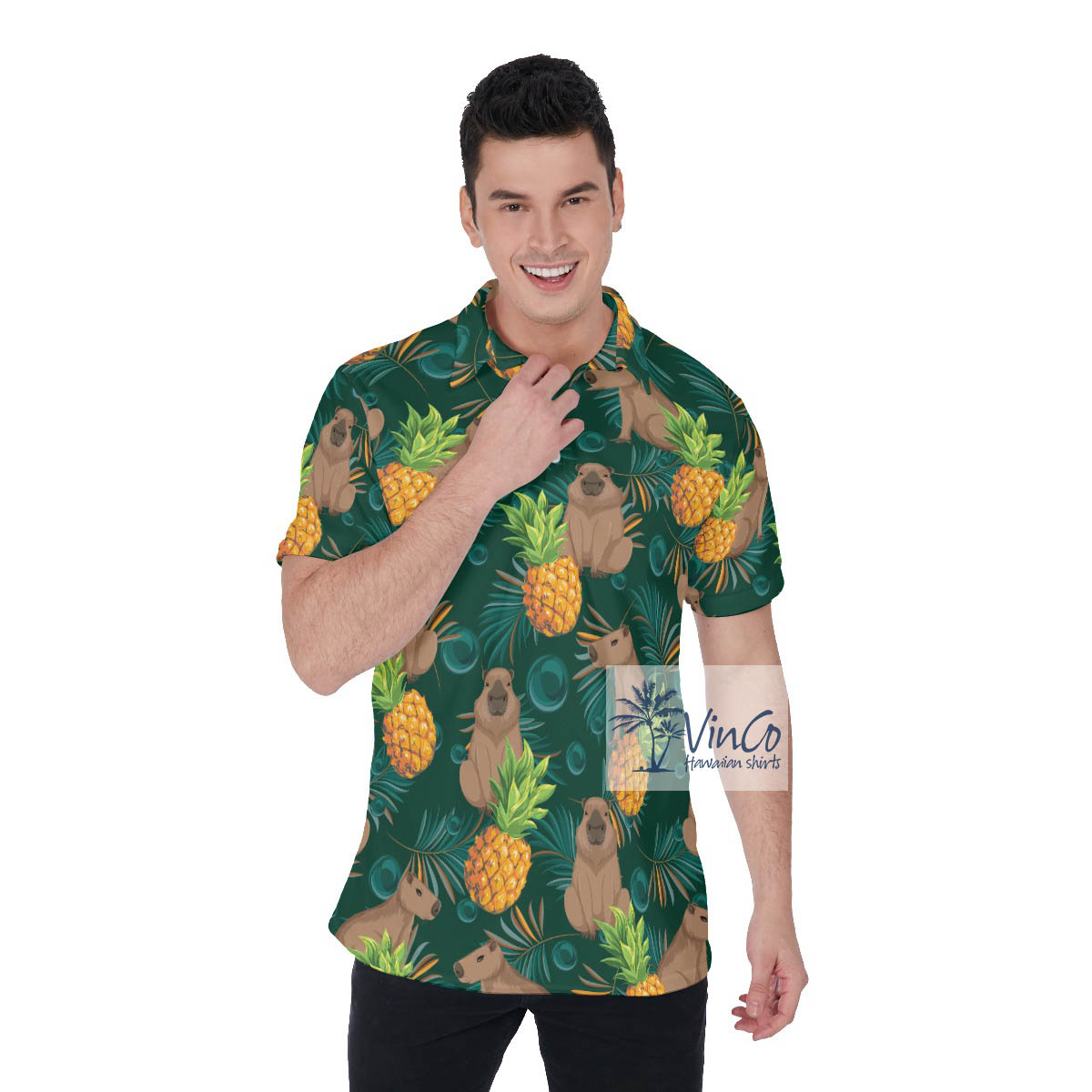 Capybara Print Tropical Golf Shirt For Men - variant image 1