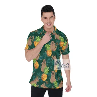 Capybara Print Tropical Golf Shirt For Men