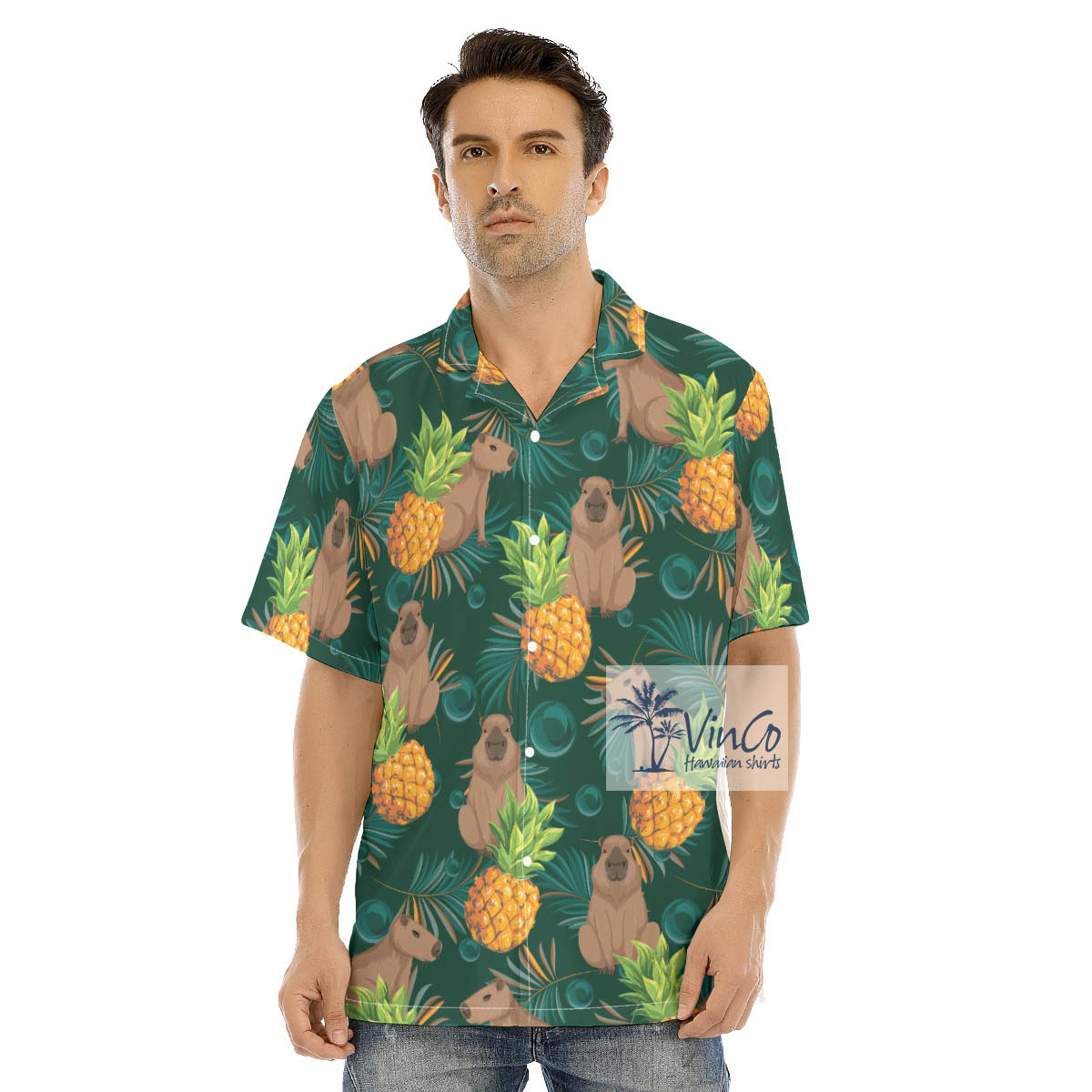 Tropical Pineapple Capybara Hawaiian Shirt For Men - variant image 1