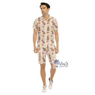 Funny Capybara Aloha Button Shirt Shorts Set For Men