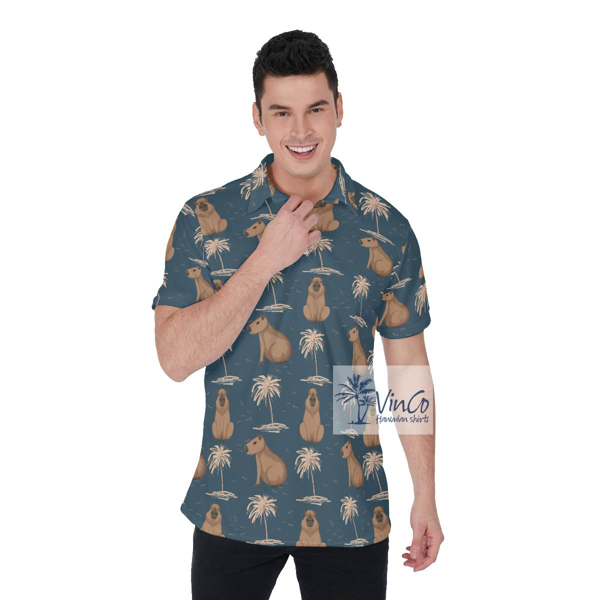 Funny Capybara Print Hawaiian Polo Shirt For Men - variant image 1