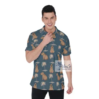 Funny Capybara Print Hawaiian Polo Shirt For Men