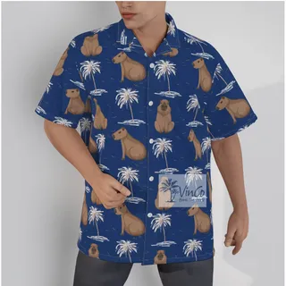 Unique Capybara Pattern Hawaiian Button Up Shirt For Men