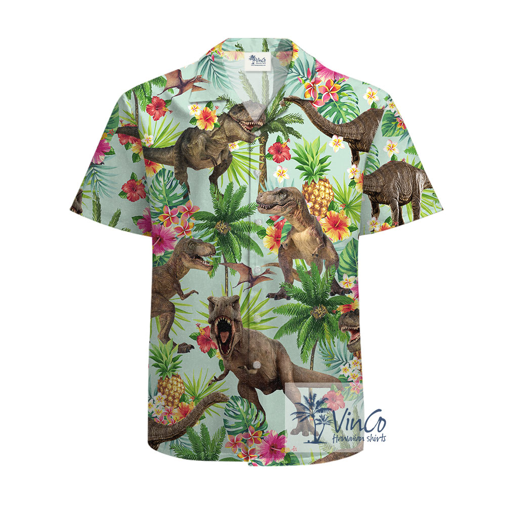 Tropical Dinosaur Cotton Hawaiian Shirt For Men - variant image 1