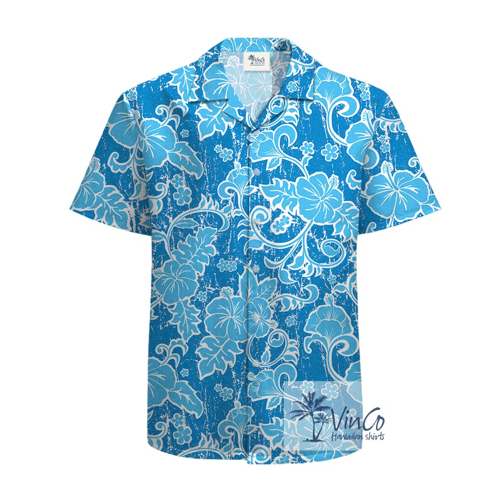 Vintage Blue Floral Cotton Hawaiian Button Up Shirt - variant image 1