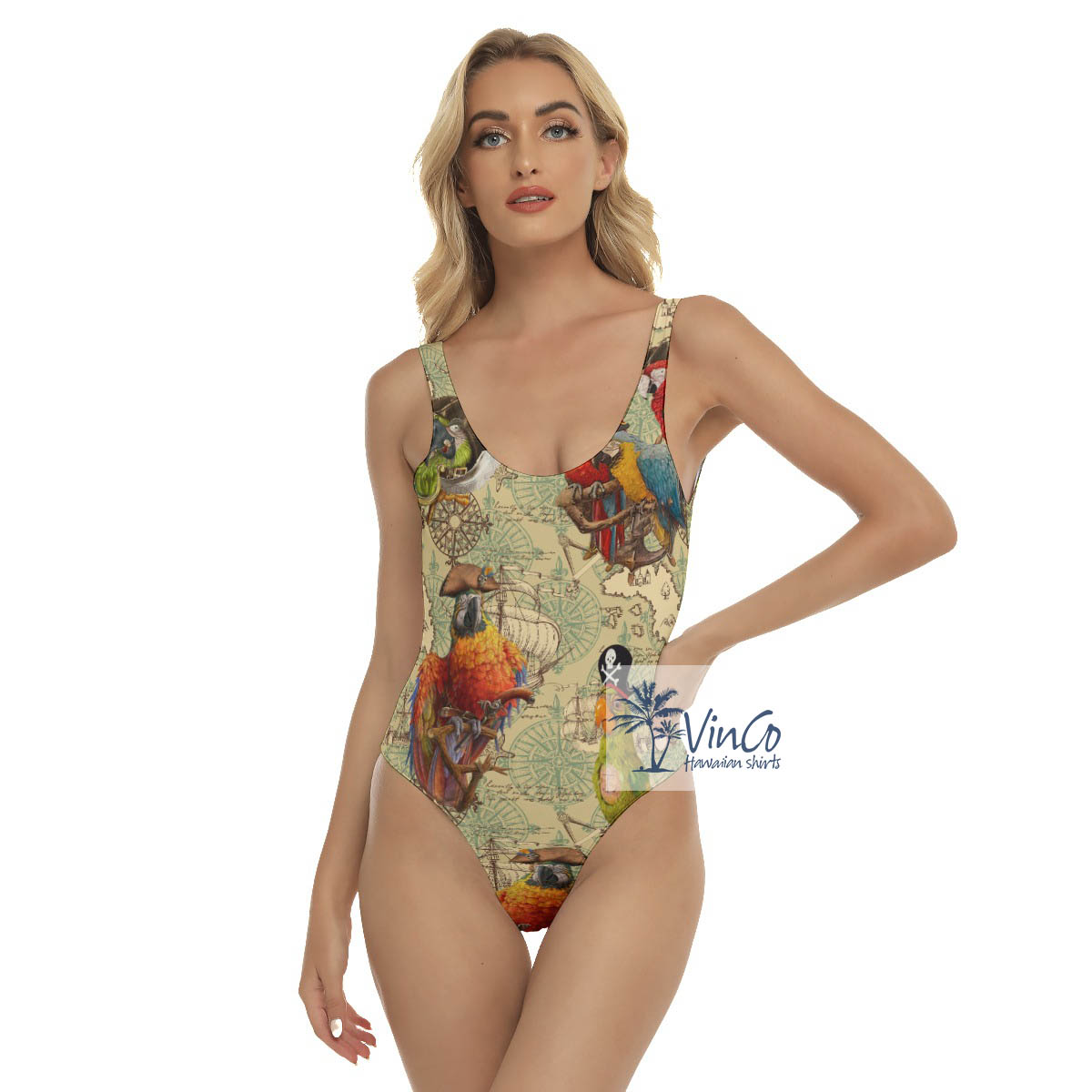 Funny Pirate Parrot Hawaiian Summer Swimsuit - variant image 1