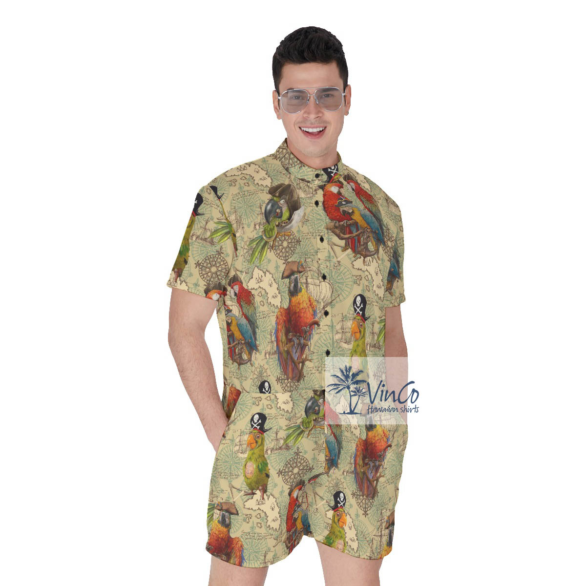 Funny Parrot Pirate Hawaiian Romper - variant image 1