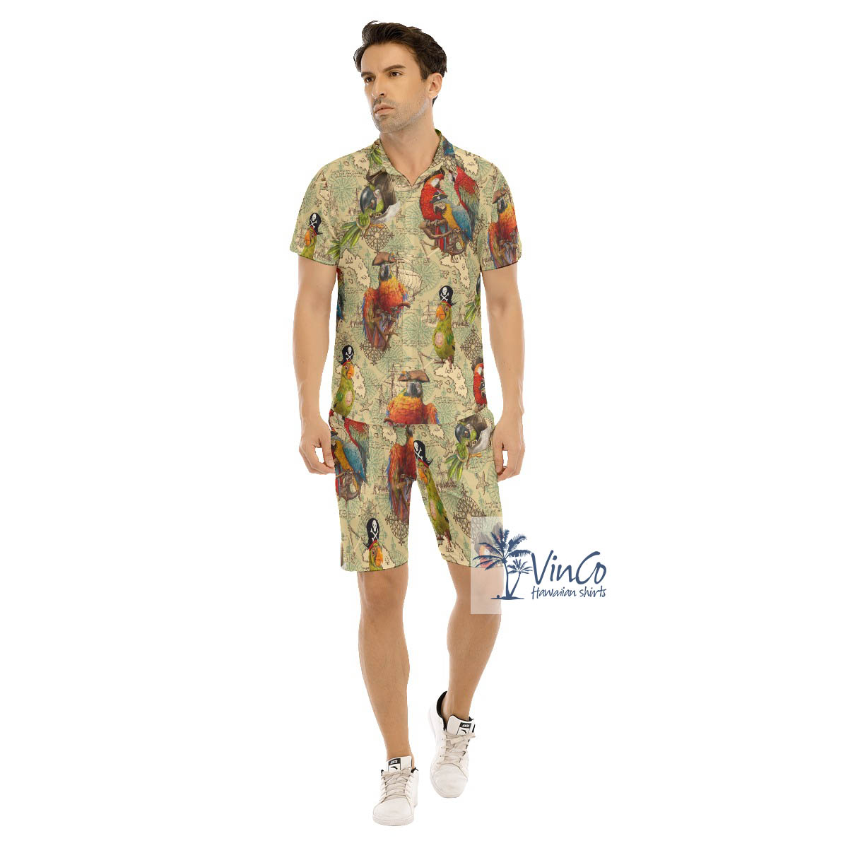 Set Parrot Pirate Hawaiian Shirt And Matching Shorts For Men - variant image 1