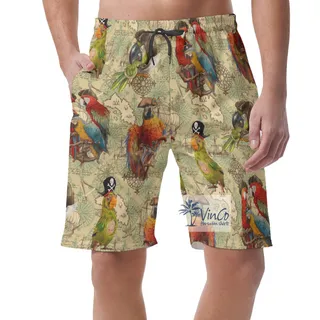 Pirate Parrot Hawaiian Beach Shorts For Men