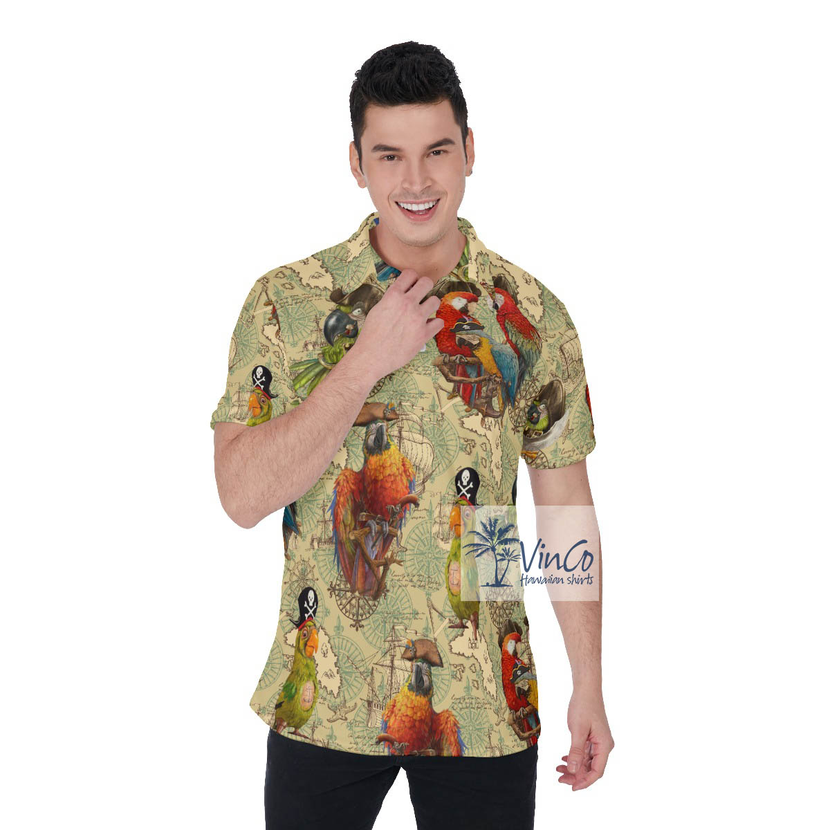 Funny Pirate Parrot Hawaiian Golf Shirt For Men - variant image 1