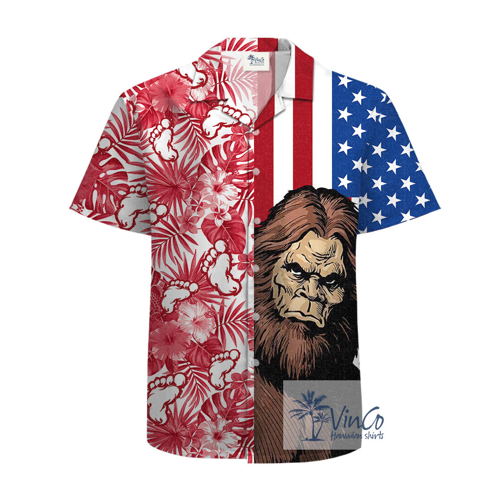 Patriotic Sasquatch Cotton Hawaiian Shirt For Men - variant image 1