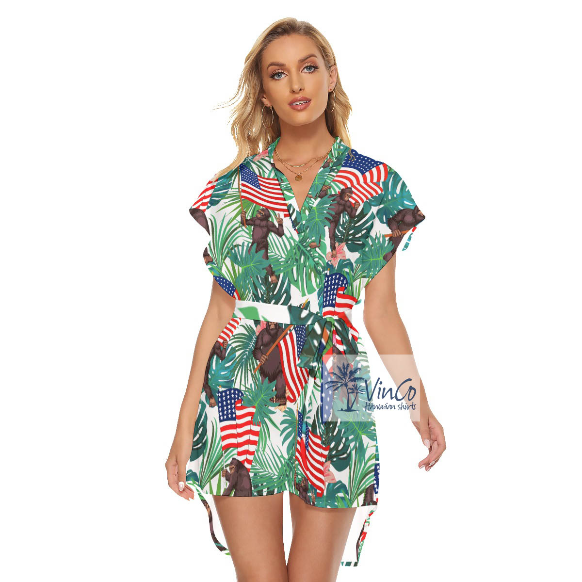 Tropical Bigfoot Aloha Dress With Belt For Vacation - variant image 1