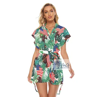 Tropical Bigfoot Aloha Dress With Belt For Vacation