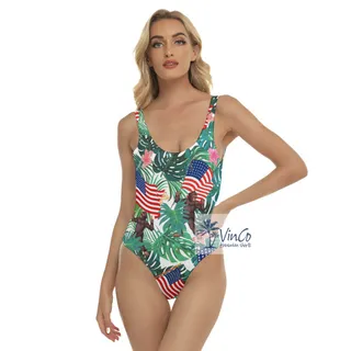 Funny Patriotic Bigfoot Tropical One Piece Swimsuit For Women