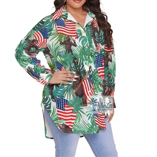 Tropical Bigfoot Patriotic Plus Size Hawaiian Shirt For Women