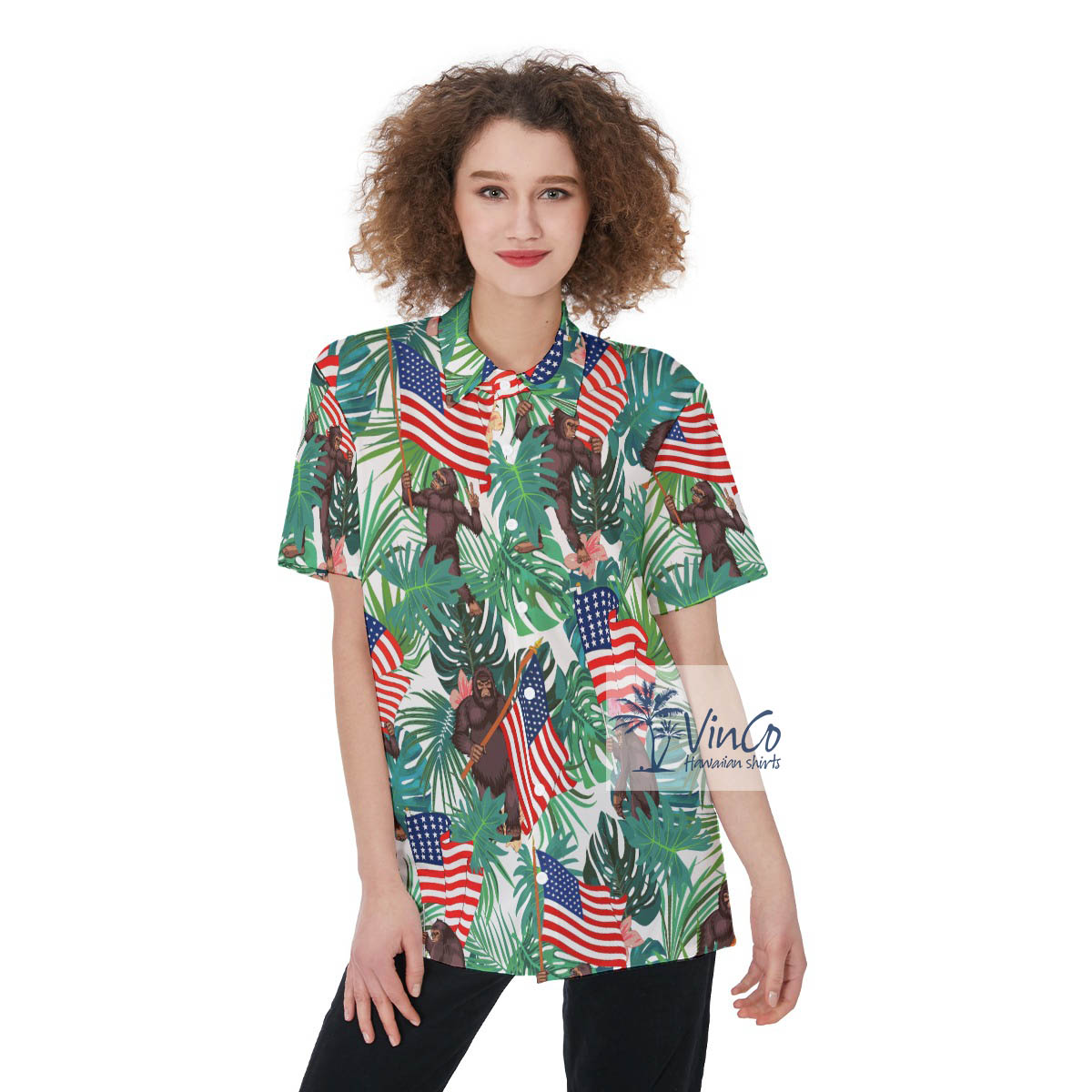 Tropical Bigfoot 4th Of July Aloha Shirt For Women - variant image 1