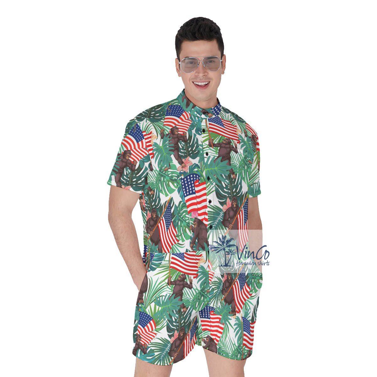Funny Patriotic Bigfoot Tropical Romper For Men - variant image 1
