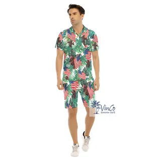 4th Of July Bigfoot Tropical All Over Print Hawaiian Shirt Set For Men
