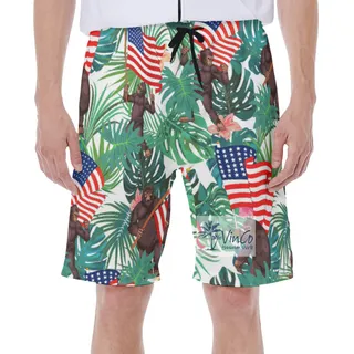 Cool Bigfoot USA Flag Hawaiian Swim Trunks For Men