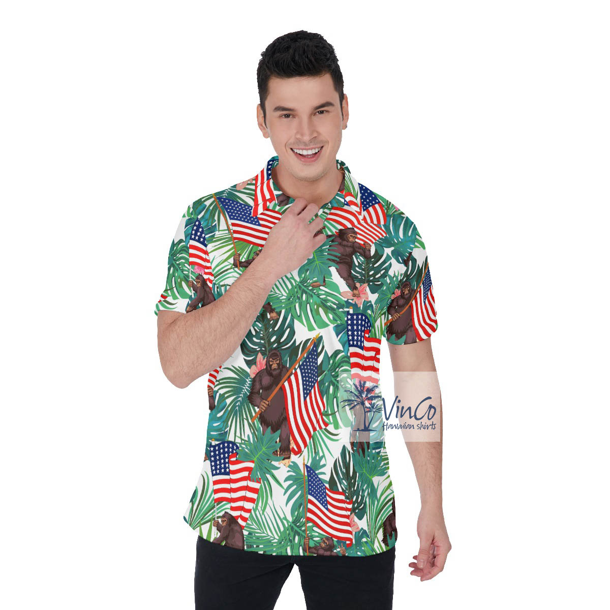 Patriotic Sasquatch Hawaiian Polo Golf Shirt For Men - variant image 1
