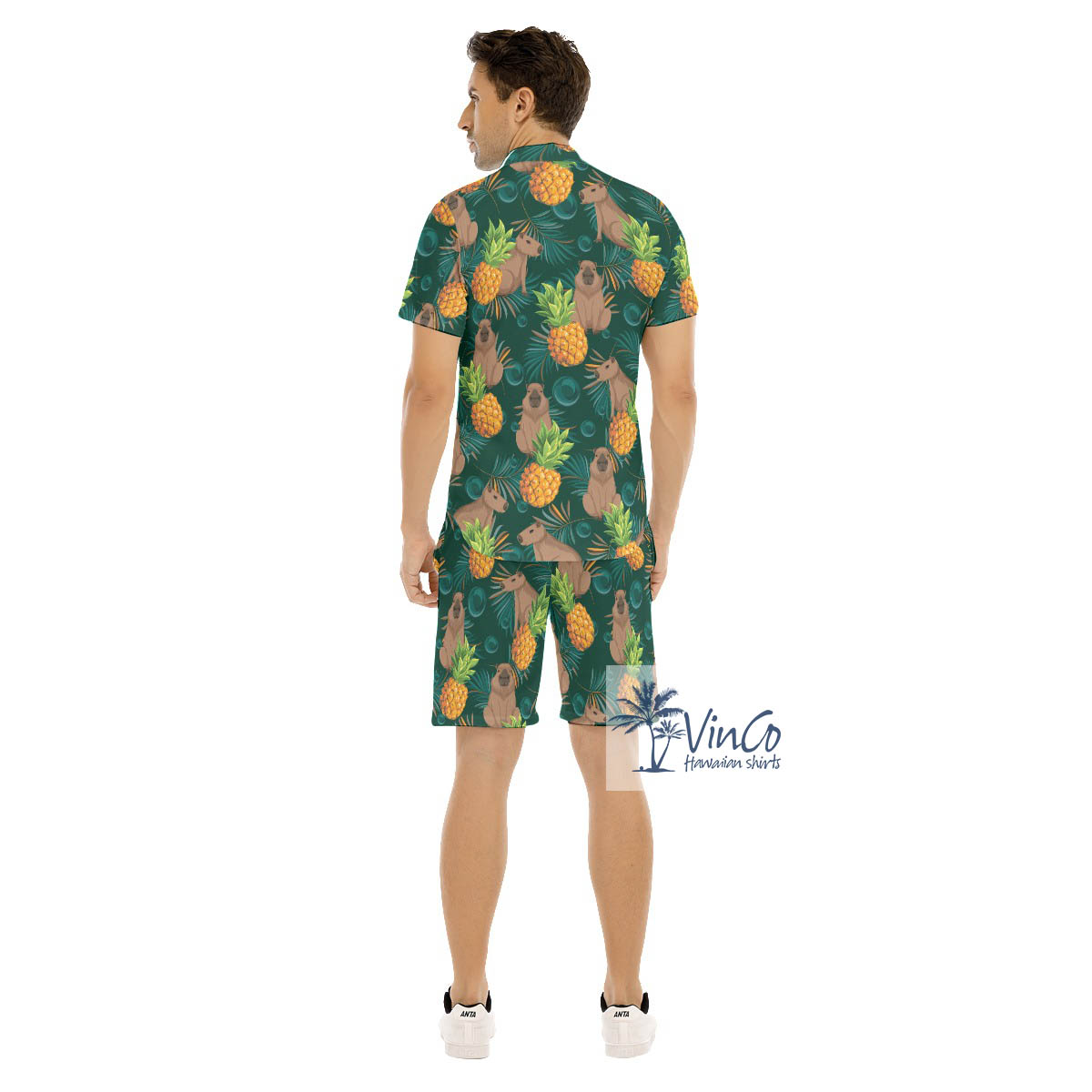 Funny Capybara Tropical Button Shirt Shorts For Men