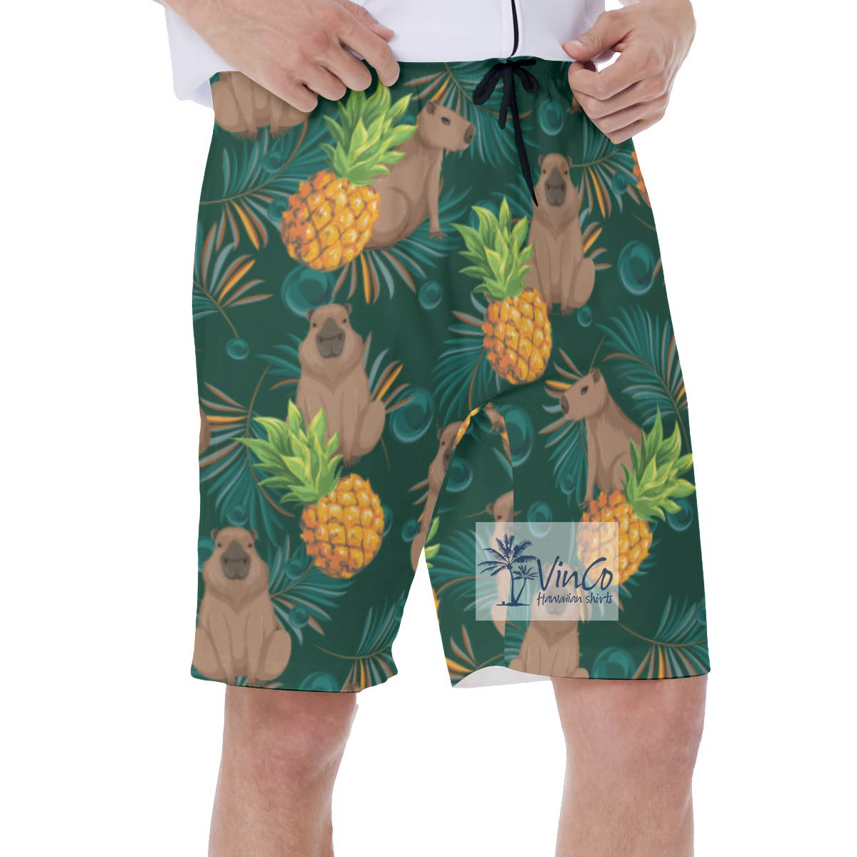 Tropical Pineapples Capybara Hawaiian Swim Trunks For Men