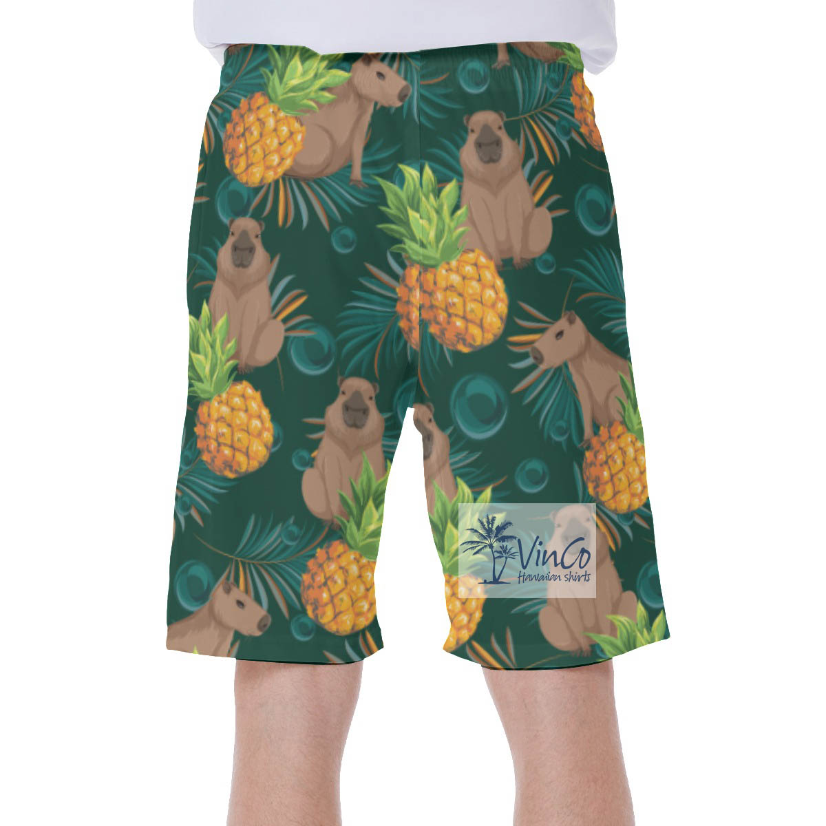 Tropical Pineapples Capybara Hawaiian Swim Trunks For Men