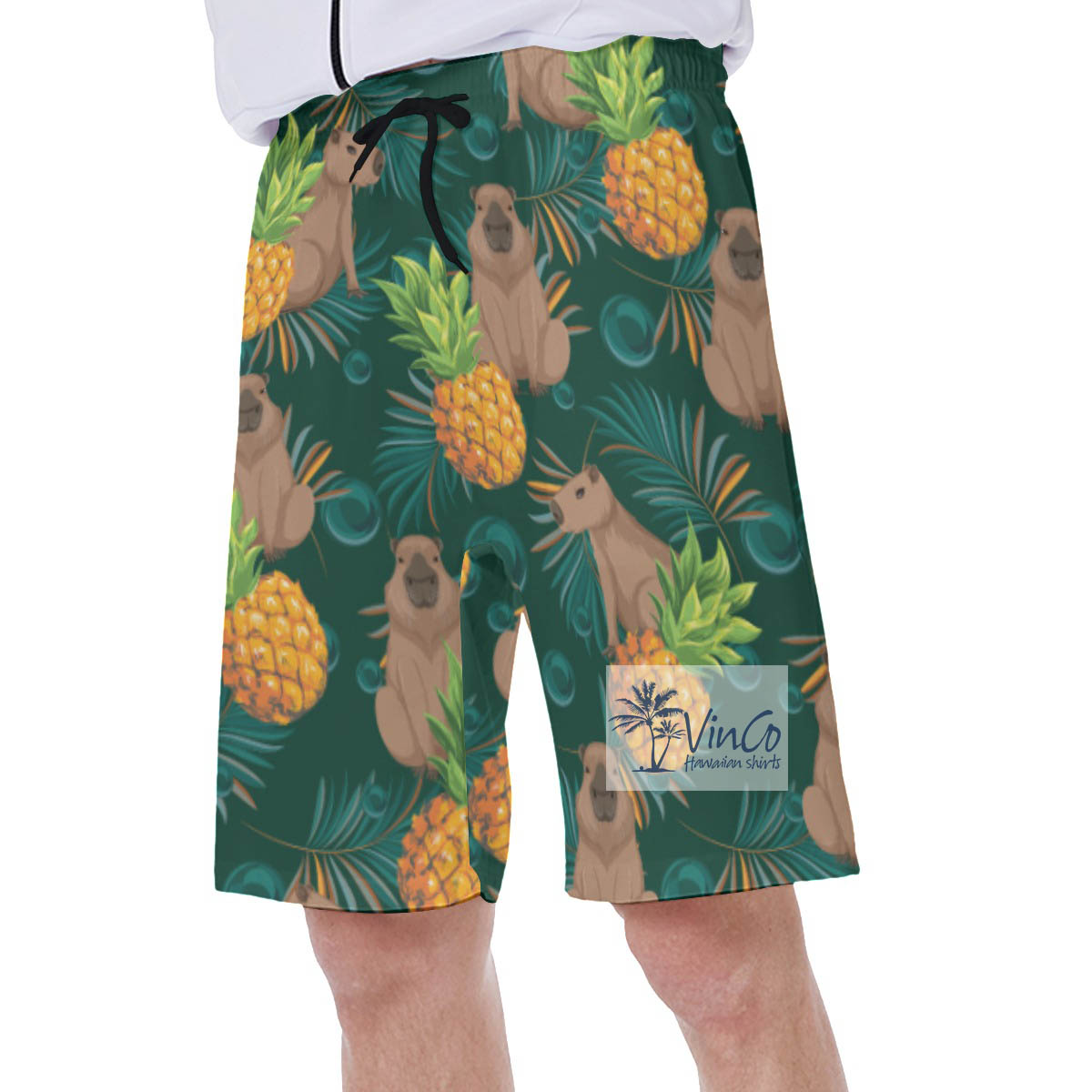 Tropical Pineapples Capybara Hawaiian Swim Trunks For Men
