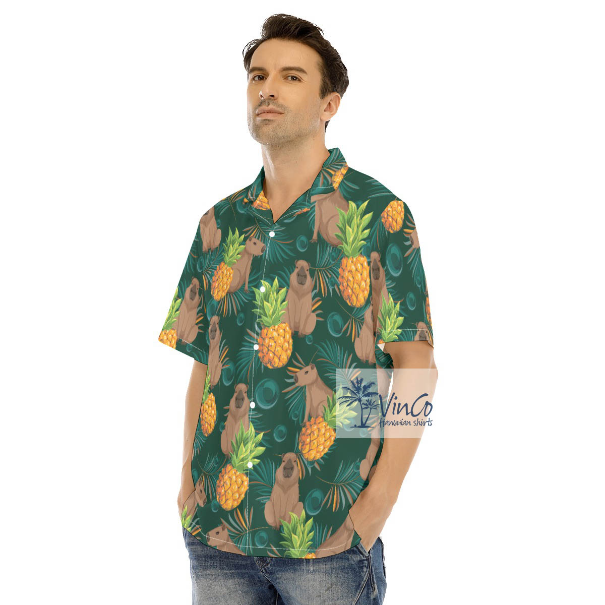 Tropical Pineapple Capybara Hawaiian Shirt For Men