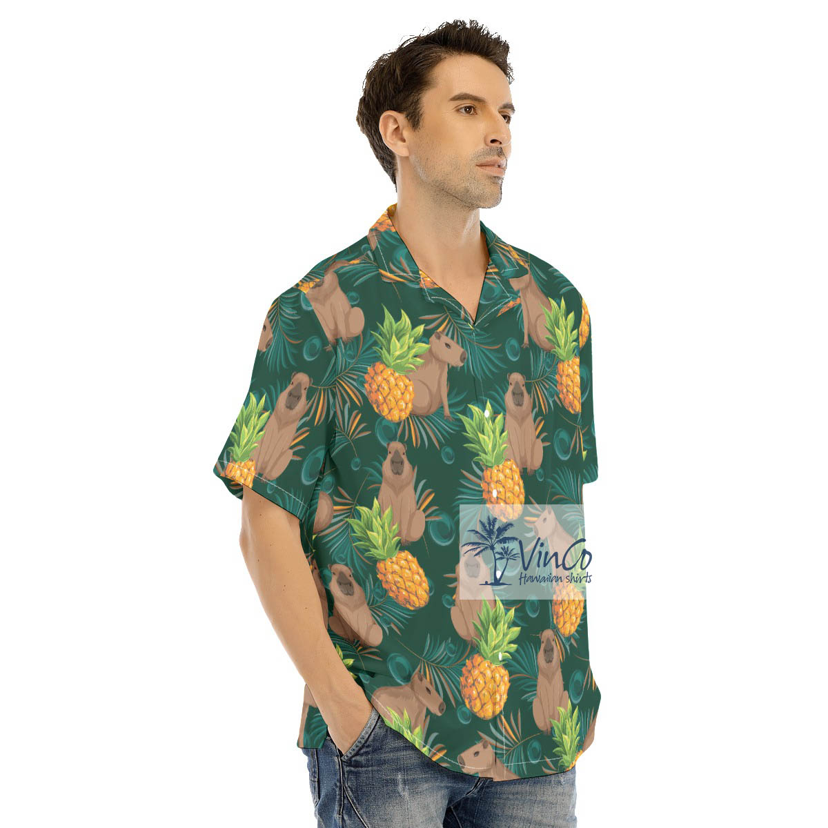 Tropical Pineapple Capybara Hawaiian Shirt For Men