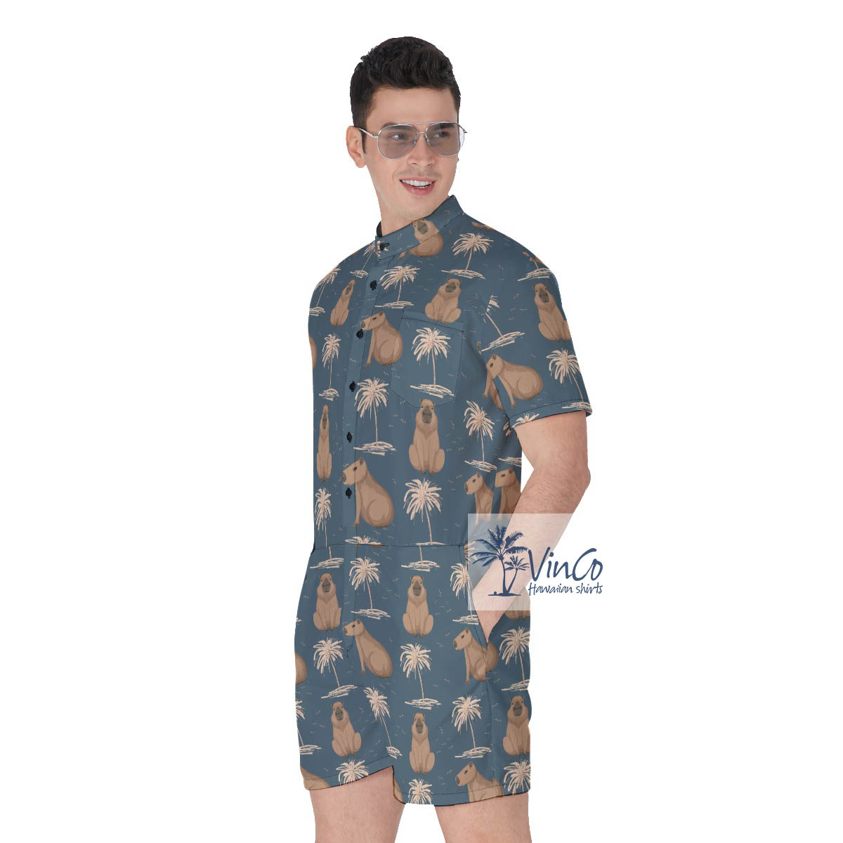 Cool Capybara Hawaiian Romper For Men